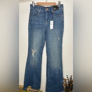 Brand New-Express Mid Distressed Splatter Paint '70s Flare Jeans